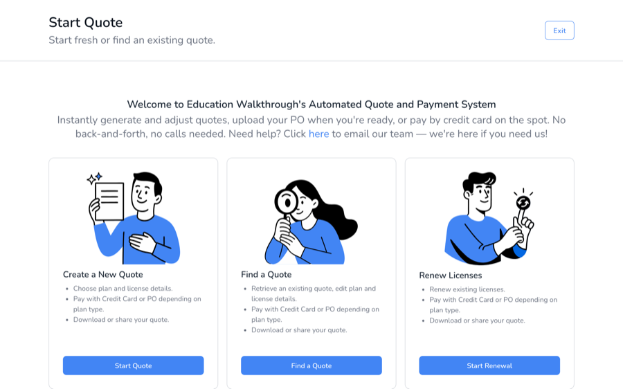 Start a quote from your dashboard.