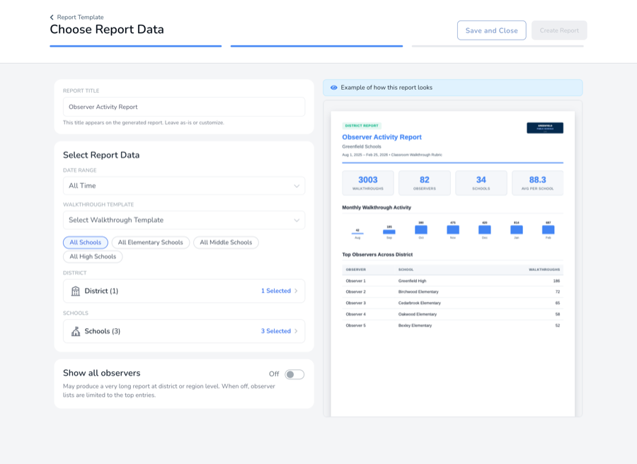 One example of the data step. The fields you see depend on which report you picked.