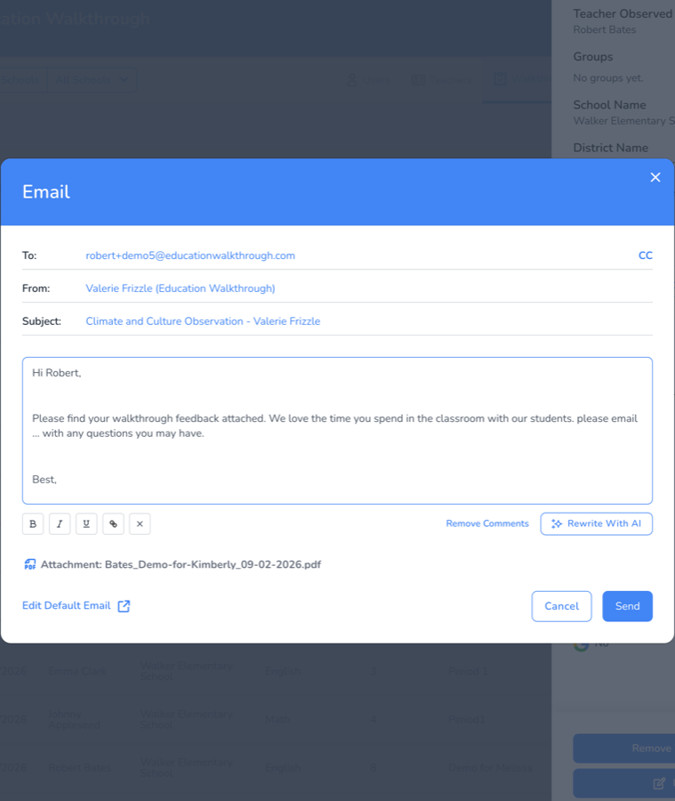 Rewrite With AI sits under the message, next to Remove Comments.