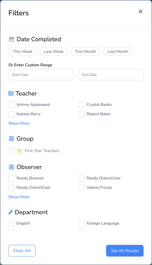 The Group filter in the Walkthroughs filter panel.
